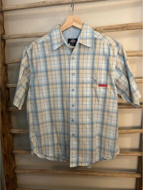 Dickies Authentic Light Blue Plaid Short Sleeve Button-Up Shirt